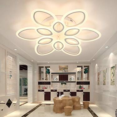 Imagem de Luminária de teto moderna LED para sala de estar, regulável com controle remoto, design criativo de flores, luminária de teto redonda branca para quarto, casa de campo, estudo, lustre de hal