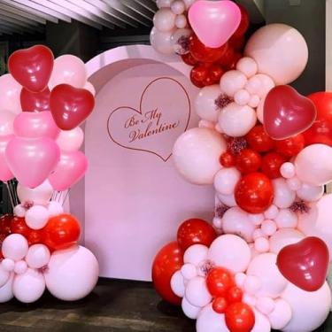 Imagem de Kit de arco de guirlanda de balão rosa vermelho rosa claro com 100 peças, balão vermelho macaron rosa claro, balões de coração rosa branco para dia dos namorados, casamento, casamento, casamento, casamento, casamento, aniversário, dia das mães, festa de aniversário da menina