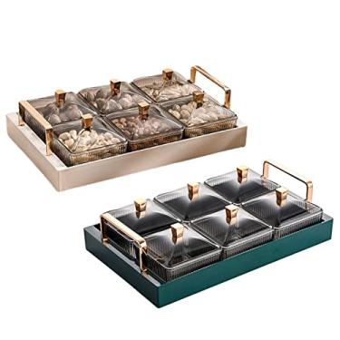 Imagem de Conjunto de 6 tigelas para lanches com tampas, pratos para servir divididos de plástico bandeja para condimentos para frutas, nozes, doces, sobremesas, lanches prato para servir aperitivos, verde,