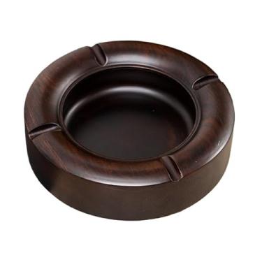Imagem de Cinzeiro de ervas daninhas cinzeiro redondo grande para casa, sala de estar, antiqueda, retro, de madeira de ébano, com tampa cinzeiros para cigarros (tamanho: M)