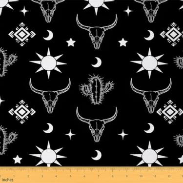 Imagem de JEJELOIU Tecido boho exótico retrô da Yard Southwestern Tecido de estofamento asteca nativo para costura, artesanato, arte moderna, à prova d'água, decoração interna e externa para projetos de
