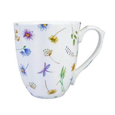 Imagem de Yaparhill Caneca de café de 400 ml Bone China Caneca floral de osso caneca de café fofa xícara de chá para mulheres mãe amiga (flor com grama)