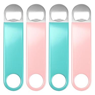 Imagem de Conjunto de abridor de garrafa de 4 peças, azul-petróleo e rosa, aço inoxidável e plástico
