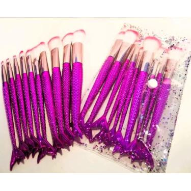 Imagem de Kit de Pincéis para Maquiagem Sereia, 10 Peças (Rosa)