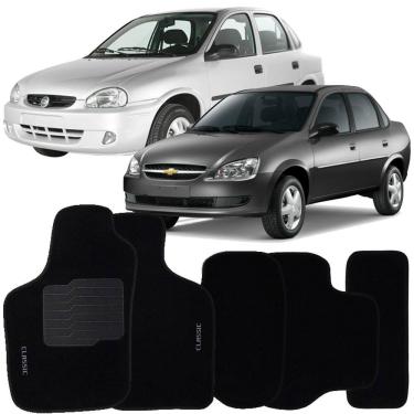 Imagem de Jogo de Tapete Automotivo Carpete Corsa Classic 2003 à 2015 Soft Logo Bordado Preto 5 Peças