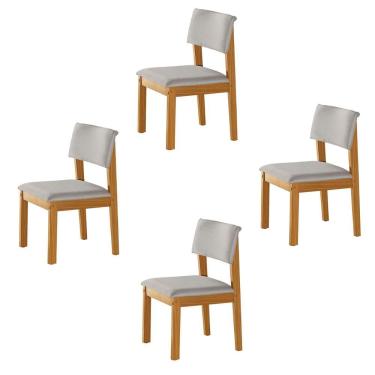 Imagem de Conjunto De 4 Cadeiras De Jantar Jade Com Tecido Linho Cinza Claro/cinamomo