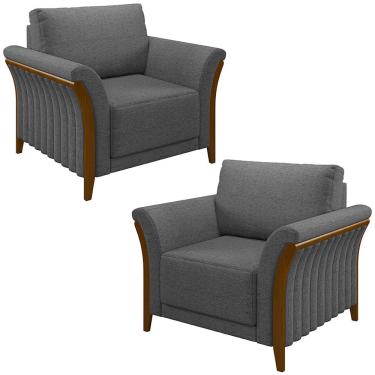 Imagem de Kit 2 Poltronas Decorativas Pés em Madeira Market Linho Chumbo - Gran Belo