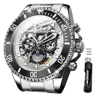 Imagem de OLEVS Relógio Automático Masculino Esqueleto Mecânico Cinza Luminoso Presente Impermeável Aço Inoxidável Relógios de Pulso