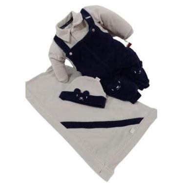 Imagem de Saída Maternidade Plush Luxo Bebê Menino Paraiso 3 Pçs 12992 - Azul Marinho - P ( 2 - 3 MESES )-Masculino