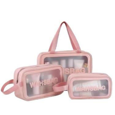 Imagem de Necessaire Viagem, Kit 3 Necessaire Bolsa Portátil Transparente para Viagem Cosméticos Produtos de Higiene Pessoal(ROSA/B32418)