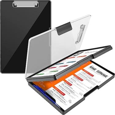 Imagem de QUWUMGD Prancheta com fichário A4 de armazenamento, pranchetas de grande capacidade com suporte para caneta, painel superior transparente, pranchetas de armazenamento com 2 caixas de armazenamento