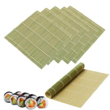 Imagem de JapanBargain 3987, conjunto de 6 tapetes de bambu para sushi para rolar sushi, kit de máquina de sushi, tapetes de bambu planos e redondos, 24 cm