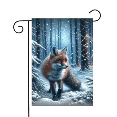 Imagem de ShineSnow Raposa no inverno, floresta nevada, natureza, vida selvagem, animal, jardim, quintal, bandeira, 30,5 x 45,7 cm, dupla face, poliéster, boas-vindas, bandeiras, para pátio, gramado, decoração