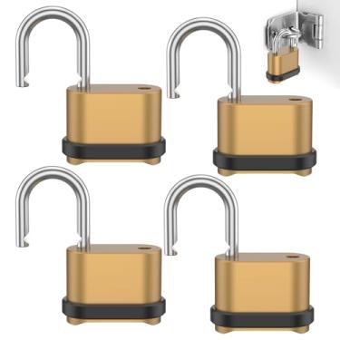 Imagem de Cadeado de combinação, pacote com 4, 56 mm, 4 dígitos, cadeado de 7 mm, cadeado com senha, portão de liga de zinco, combo de bloqueio externo para academia, cerca, galpão, garagem, escola