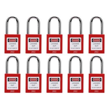 Imagem de Zhjvihx Trava de Segurança Industrial, Cadeados de Etiquetagem de Bloqueio Vermelho de 10 Unidades Com Manilha Pop-up Automática e Retenção de Chave, Corpo Livre de Faísca Não Condutor