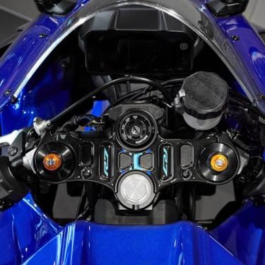 Imagem de Resin Bike Adesivos 3D de motocicleta compatíveis com Yamaha YZF R7 2021-2025 Icon Blue. Proteção da placa de direção contra impactos e arranhões. Adesivo 3D Resin Gadget Moto