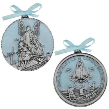 Imagem de Neletao Medalha de berço de bebê anjo da guarda decoração de batismo presentes de batismo para meninos e presente de lembrança de aniversário - como pendurar no carro, casa, decoração de parede azul
