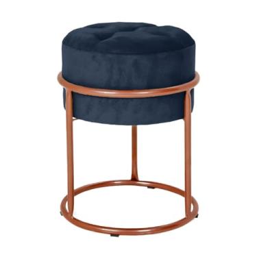 Imagem de Puff Argola Banqueta Ferro Estofada Penteadeira Decoração Quarto Sala Bancada Cadeira Moderno Pufe(Azul Marinho/Cobre)