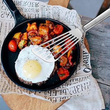 Imagem de Espátula fina de aço inoxidável - Flipper de ovo com fenda flexível com lâmina angular e aderência oca confortável, espátula de metal para panquecas de omeletes de ovo de peixe, panquecas, todos os