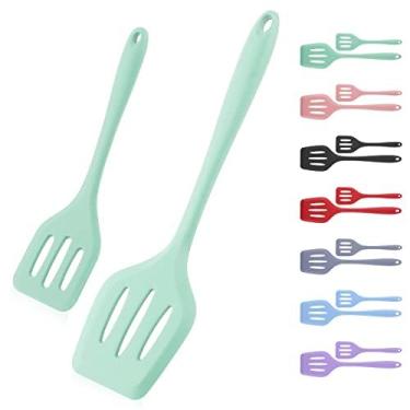 Imagem de 2 peças de espátula de silicone verde, espátula resistente ao calor para panelas antiaderentes, ideal para peixes e ovos