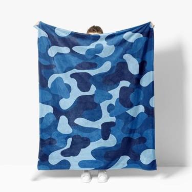 Imagem de Cobertor macio com design de camuflagem azul escuro, cobertor de flanela de camuflagem militar vívida presentes para crianças, meninos, meninas, homens, mulheres, acampamento, viagem, sofá-cama 152 x