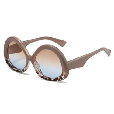 Imagem de JRLLFD Óculos de sol triangulares ovais da moda, femininos, vintage, com estampa, masculino, punk, degradê, uv400 (azul chá cáqui)