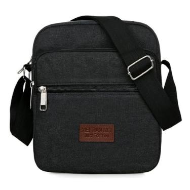 Imagem de Bolsa de ombro masculina retrô estilosa de lona transversal em cores sólidas leve na moda para viagens e caminhadas, Preto, Casual