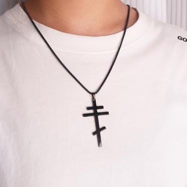 Imagem de Colar de metal de aço inoxidável da moda cruz para homens e mulheres religiosa Jesus oração cruz colar pingente colar, Type C, Aço inoxidável, Sem Pedra Preciosa