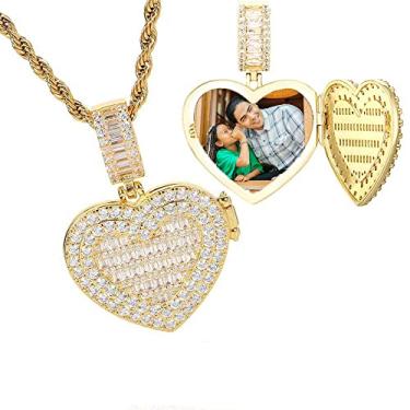 Imagem de Ied Kashiqi Colar com imagem de corrente personalizada com foto masculina, etiquetas de cachorro com pingente de memória de coração gelado para mulheres, berloques de letras, chaveiro, joias de