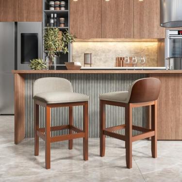 Imagem de Kit 2 Banqueta Gourmet Onix Ilha Baixa 0.75cm Encosto Anatômico - Base Madeira Maciça