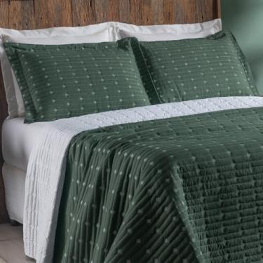 Imagem de Kit Cobre Leito Bordado Fios – Colcha de Cama Solteiro Casal Queen e Super King Enxoval Elegante e Confortável para Quarto (Verde,Super king)