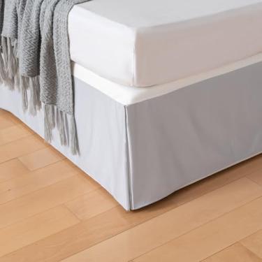 Imagem de Saia para cama queen, xadrez, macia, quadruplo, plissada, plissada, babados, 35,5 cm, ajuste fácil, lavável na máquina (cinza prata)