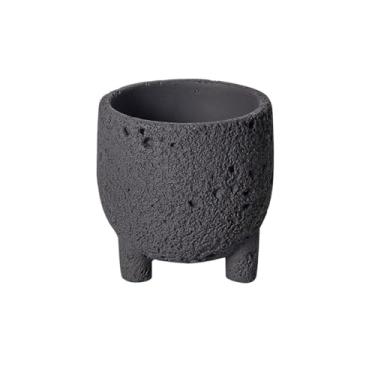 Imagem de Vasos de plantas Vaso de flores três pernas com furo drenagem, vaso planta mesa cimento textura rocha vulcânica, para jardim da sala estar do quarto Windowsill(Preto,Grande)