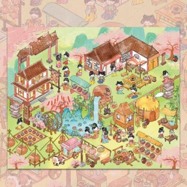 Imagem de Adesivos de cenário com tema mansão antiga chinesa para adultos, mercado de água, vinícola tradicional de pêssego, animal vibrante e cena da natureza adesivo para mini cenas, kit criativo de criação