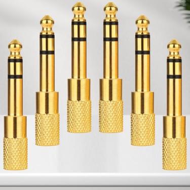Imagem de Adaptador de áudio macho de 6,35 mm (1/10.2 cm) para fêmea de 3,5 mm, conversor de fone de ouvido estéreo para amplificador de guitarra, mixer, cabo auxiliar, alto-falante – pacote com 6