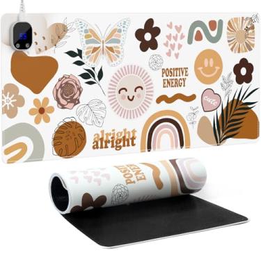 Imagem de iCasso Mouse pad aquecido aquecedor de mãos, tapete de mesa aquecido GG, tapete de mesa quente elétrico com 3 níveis de aquecimento para teclado de computador, mousepad grande de 80 cm x 33 cm para trabalho de escritório em casa (adesivo)