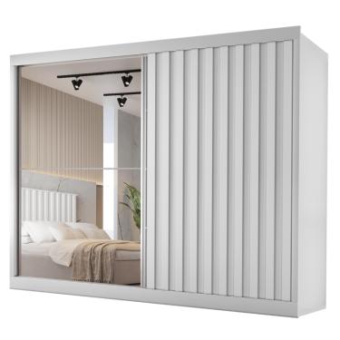 Imagem de Guarda Roupas Casal 2 Portas de Correr com Espelho Ripado 100% MDF 4 Gavetas Malta