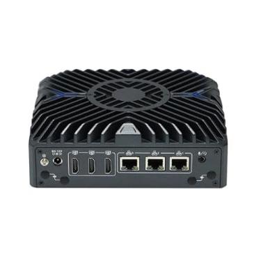 Imagem de HKUXZR Mini host de 12ª geração, computador de controle industrial integrado, Intel Core i5-1235U (10 núcleos e 12 threads), 3 Intel i225-V 2.5G, 3 HDMI, 2 COM(RS232/485), 4 USB 3.1, suporta 1 DDR5