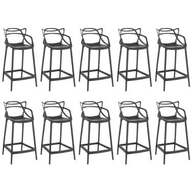Imagem de Kit 10 Banquetas Média Allegra 66cm Design Cozinha/bancada - Preto
