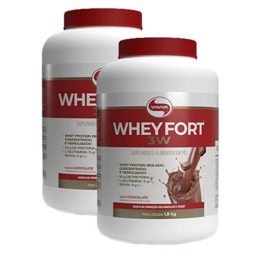 Imagem de Kit 2X: Whey Fort 3W Chocolate Vitafor 1800g