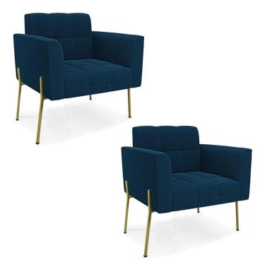 Imagem de Poltrona Estar Pé Ferro Dourado Kit 2 Elisa Bouclê D03 Cor Azul