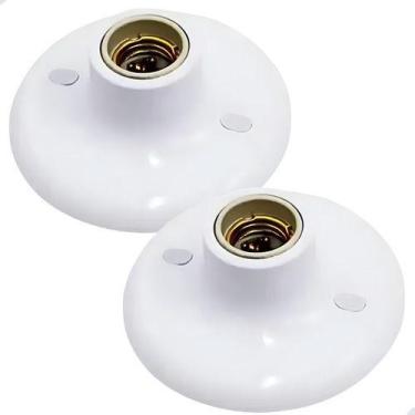 Imagem de 2 Plafon Simples Suporte Lâmpadas Bocal Cerâmico E27 Padrão Branco - B