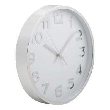 Imagem de Relógio De Parede 30Cm Para Cozinha, Sala - Prata E Branco