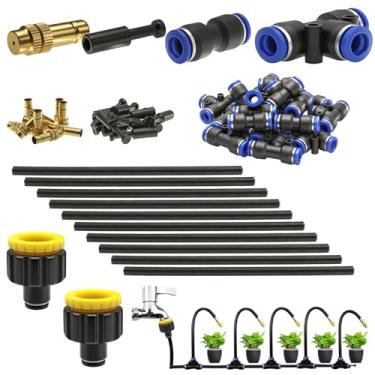 Imagem de CESFONJER Kit de bicos de nebulização de latão, sistema de cabeças de irrigação ajustáveis de 360°, com adaptador de conexão rápida de 8 mm para irrigação, irrigação, gramado, terraço, jardim, sistema
