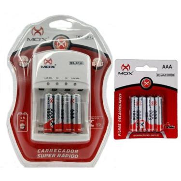 Imagem de Kit Carregador Mox + 8 Pilhas Recarregáveis Mox Aaa 1000 Mah