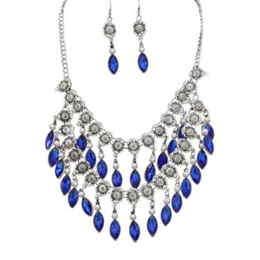 Imagem de Conjunto de brincos de colar em camadas com pingente de pérolas e pérolas de strass para mulheres, colar retrô de cristal brilhante, boho, indiano, tribal, oxidado, joia boêmia, exagerada, vintage