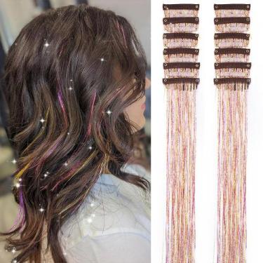 Imagem de Pacote Hair Tinsel Umylar de 12 extensões rosa com glitter de 50 cm