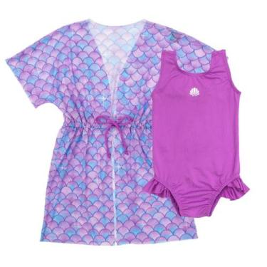 Imagem de Kit Maiô Liso + Saída de Praia Tule Infantil Natação Menina - Fofotinh