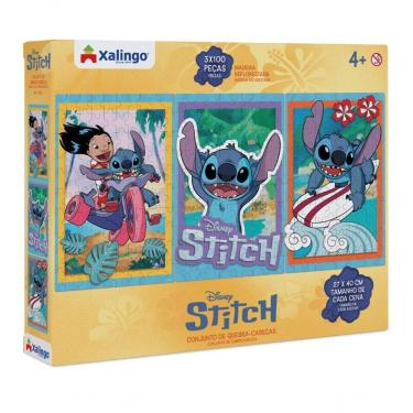 Imagem de Quebra-cabeça Stitch - 3 Cenas 300 Peças Xalingo Quebra-cabeça 3x100 Stitch 300 Peças Xalingo