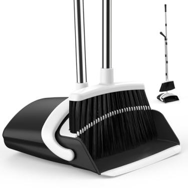 Imagem de EZKEY Conjunto de vassoura e pá de lixo para casa, 129,5 cm de comprimento, com alça ajustável, conjunto de vassoura e pá de lixo com dentes de panela de poeira para limpar o cabelo, para casa